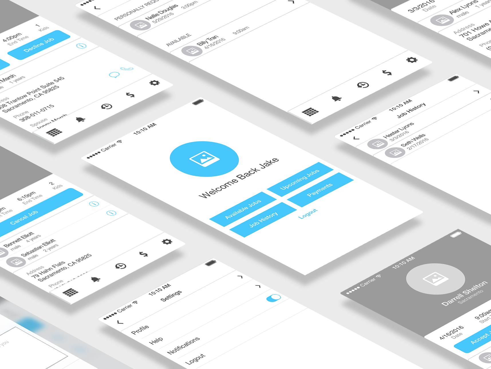 NannyMe Wireframes #three29
