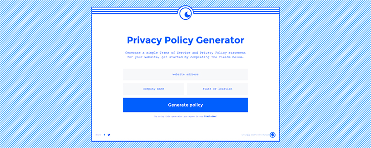 GetTerms generates a simple Terms of Service and Privacy Policy statement for your website.