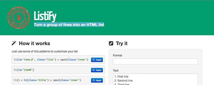 Turn a group of lines into an HTML list with ListiFy.