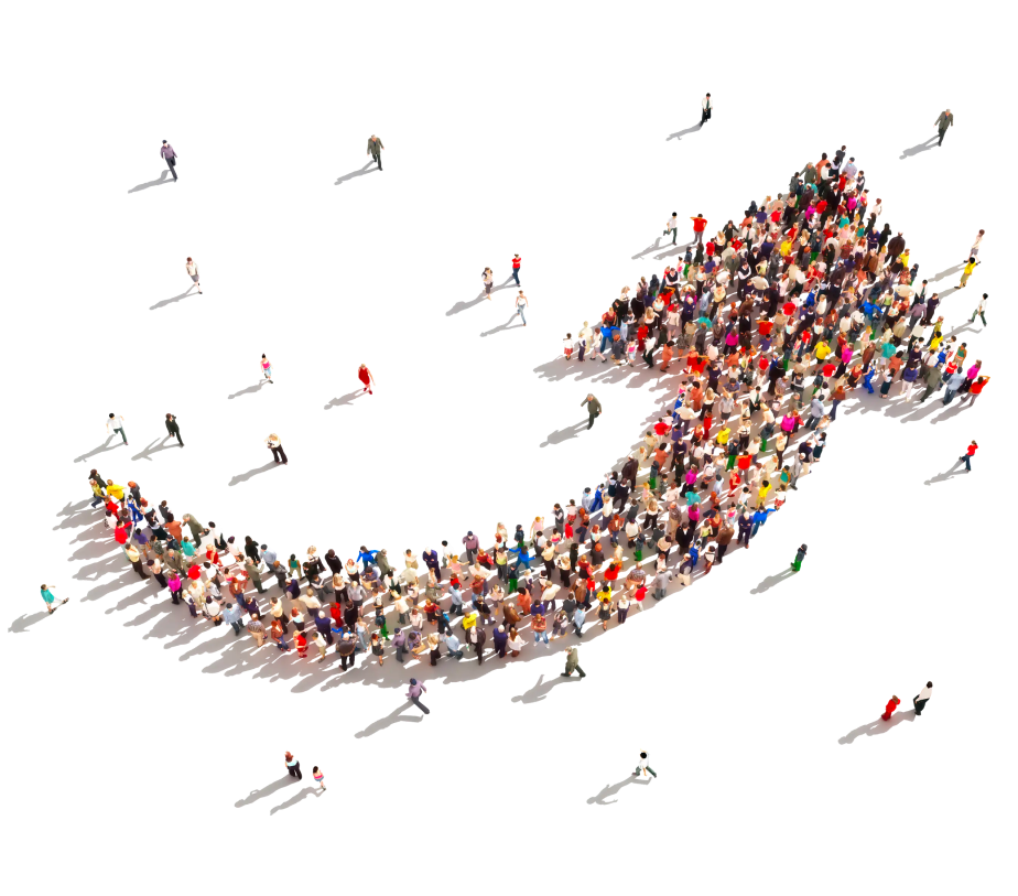 People in the shape of an arrow pointing up