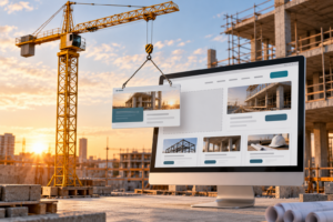 Construction site with website design mockup