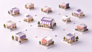 Miniature shops connected in franchise network