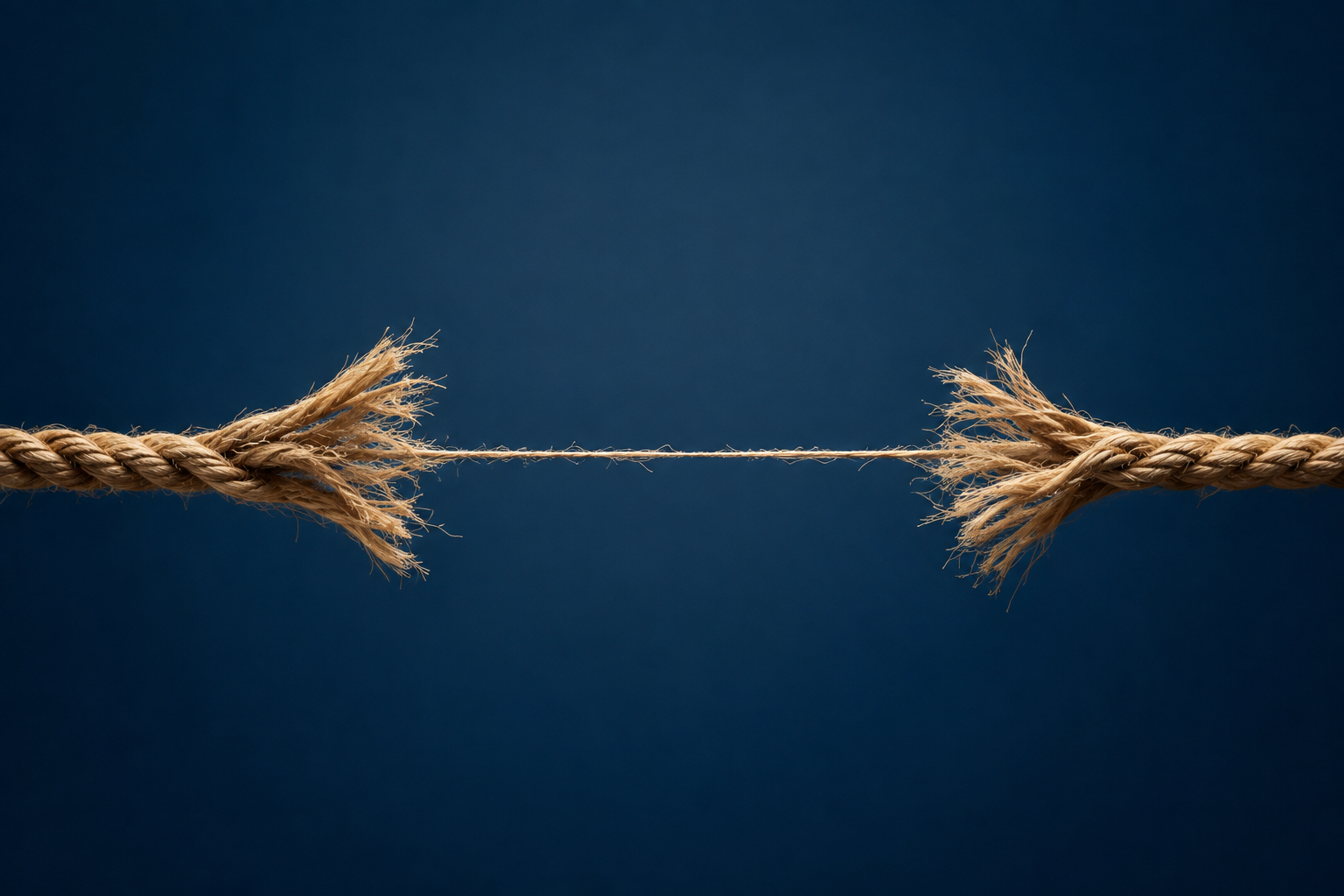 Frayed rope against a blue background.